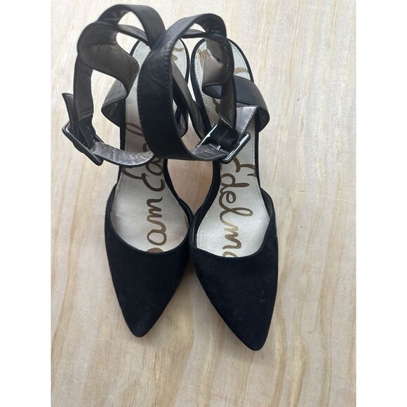 Sam Edelman Okala Black Suede Ankle Strap Pump Size 10M Heels Pointy Toe - Picture 1 of 8